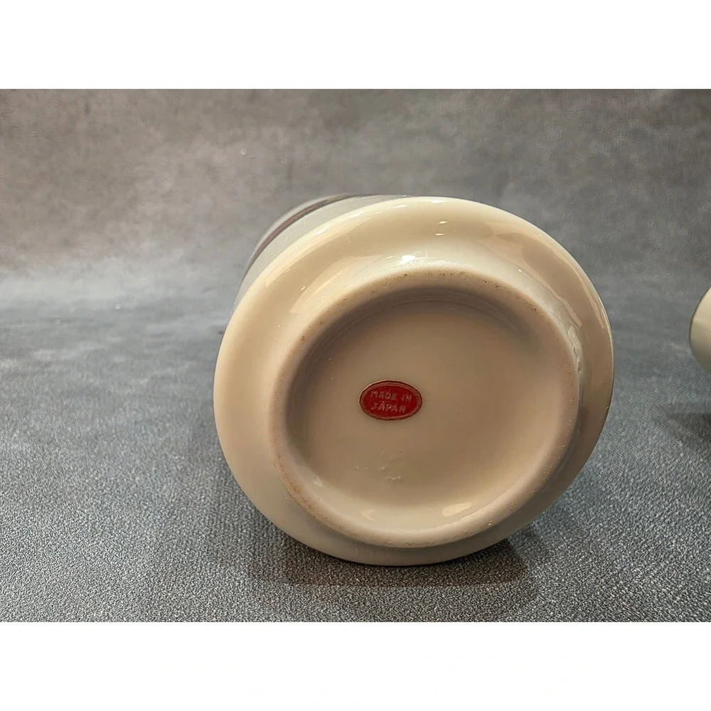 Vintage Christmas Ceramic Toothbrush Holder and Tumbler Set Gold Horn Japan